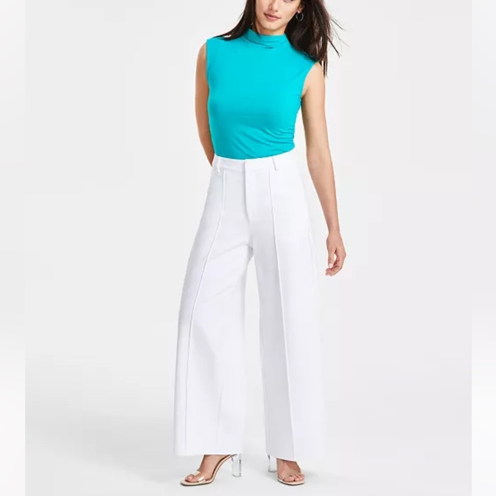 Bar III Petite Seamed Wide-Leg Ponté Pants Bright white PXL